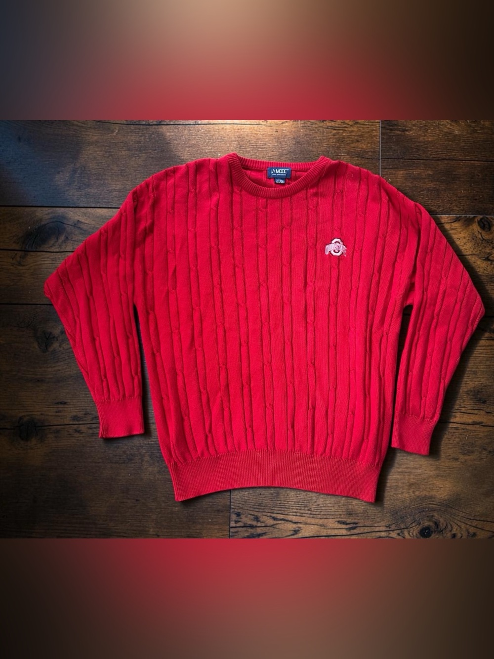 Vintage Ohio State Buckeyes Cable Knit Sweater Men XXL Red La Mode Embroidered